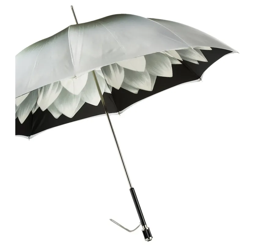 obrazek 7 Elegancki srebrno-czarny parasol damski zdobiony motywem kwiatu - Pasotti