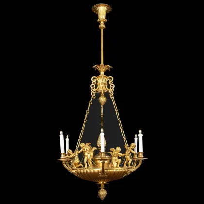 Picture Gilded bronze Empire style chandelier with angels, 20th century