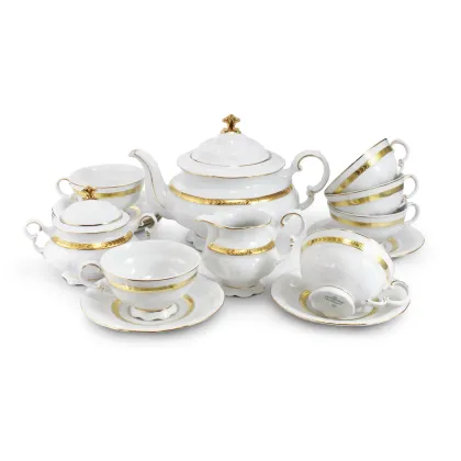 Zdjęcie Piękny 15-elementowy zestaw do herbaty z porcelany w stylu nowoczesnym z kolekcji Golden braid – Leander