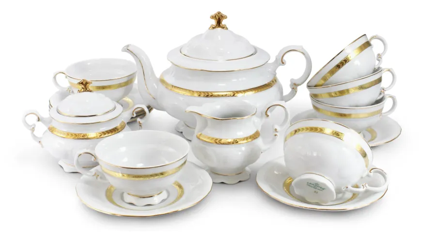 obrazek 1 Piękny 15-elementowy zestaw do herbaty z porcelany w stylu nowoczesnym z kolekcji Golden braid – Leander