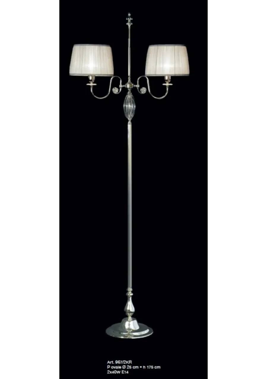 obrazek 1 Lampa podłogowa w polerowanym chromie z dwoma światłami z przezroczystą oliwką i kloszami  - Il Paralume Marina