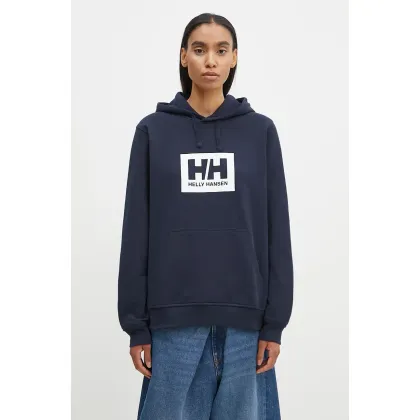 Zdjęcie Helly Hansen Bluza bawełniana kolor granatowy z kapturem z nadrukiem 53289-597