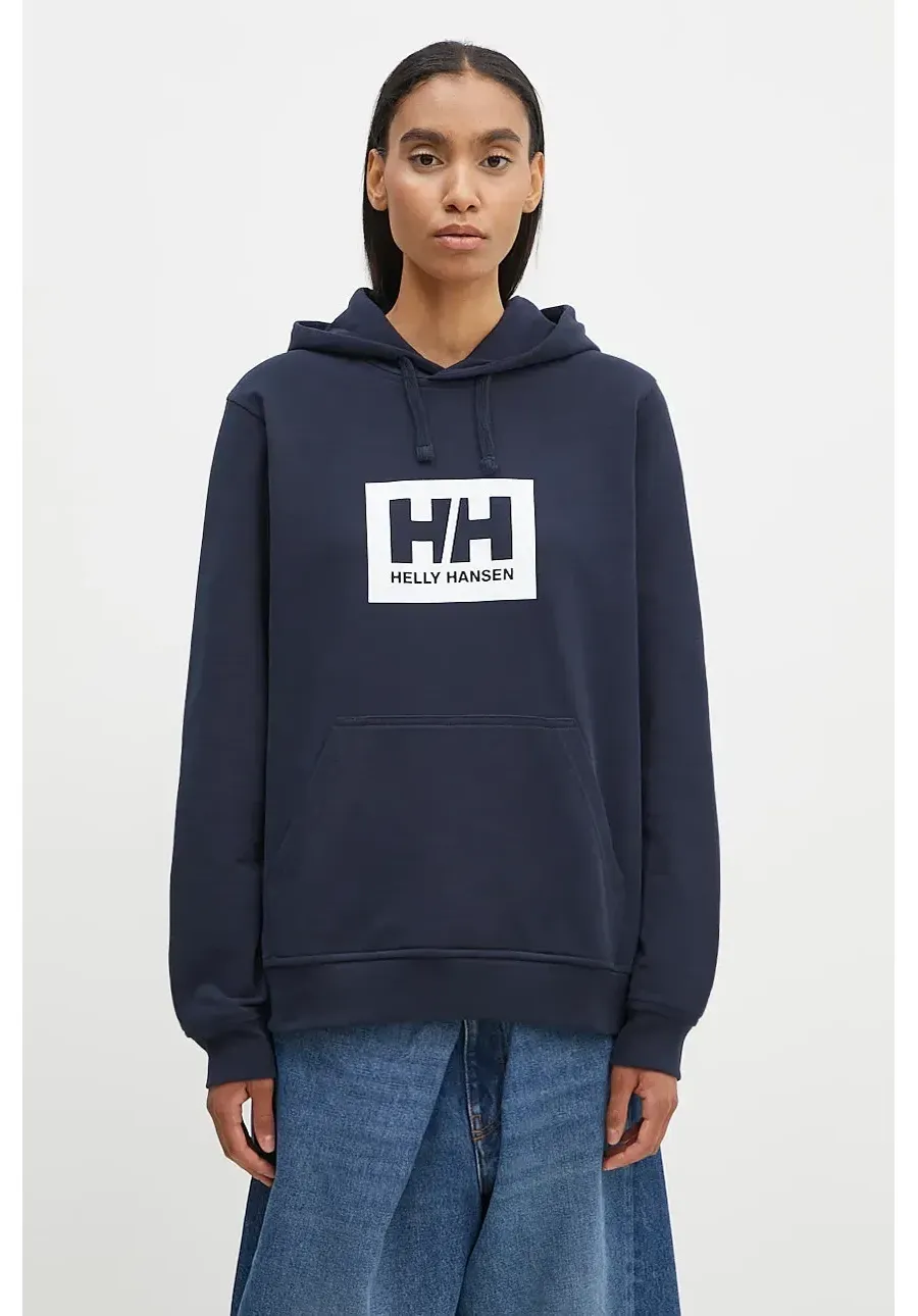 obrazek 1 Helly Hansen Bluza bawełniana kolor granatowy z kapturem z nadrukiem 53289-597