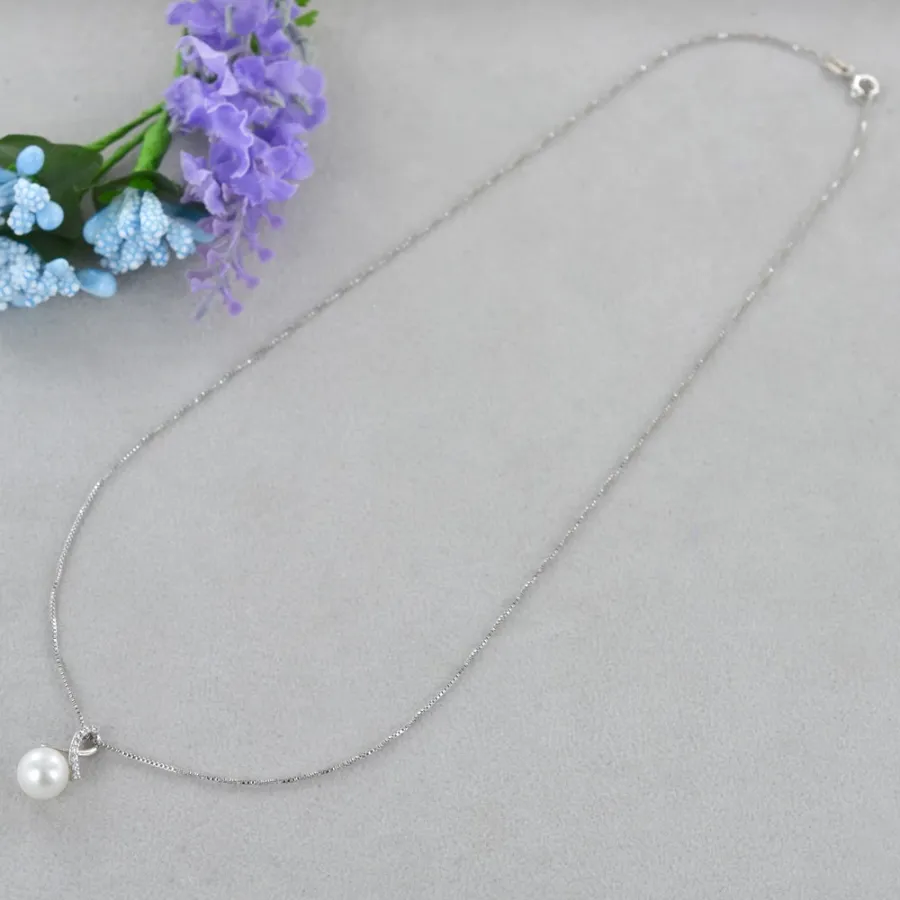 obrazek 4 Naszyjnik z perłą słodkowodną ze złotymi i srebrnymi cyrkoniami