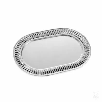 Picture Beautiful oval silver tray with unique decoration - Zaramella Argenti