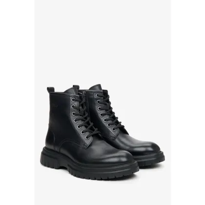 Zdjęcie Estro: Czarne botki męskie za kostkę ze skóry naturalnej