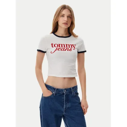 Zdjęcie Tommy Jeans T-Shirt Script Ringer DW0DW20631 Écru Slim Fit