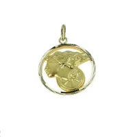 Picture Italian double sided satin blindfolded goddess pendant in a faceted circle