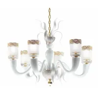 Picture 6-light chandelier in white Murano glass with brass elements inlaid with Swarovski crystals - Il Paralume Marina