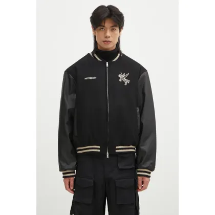 Zdjęcie Represent kurtka bomber z domieszką wełny Mascot Wool Varsity Jacket kolor czarny przejściowa oversize MLM1127.001