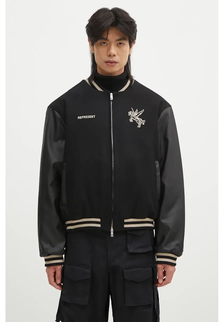 obrazek 1 Represent kurtka bomber z domieszką wełny Mascot Wool Varsity Jacket kolor czarny przejściowa oversize MLM1127.001