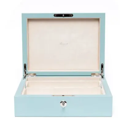 Picture Wooden turquoise jewelry box covered with leather