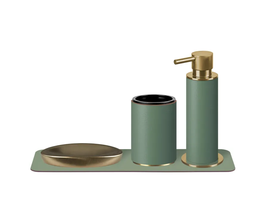 obrazek 2 Wyjątkowy uchwyt na kubek Ø7xH10,5 cm wykonany z naturalnej skóry w kolorze eukaliptusa