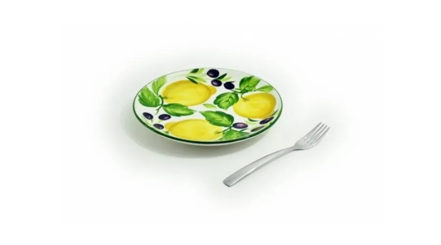 obrazek 2 Ceramiczny okrągły talerz 24 cm zdobiony motywem cytryn i oliwek - Le Ceramiche