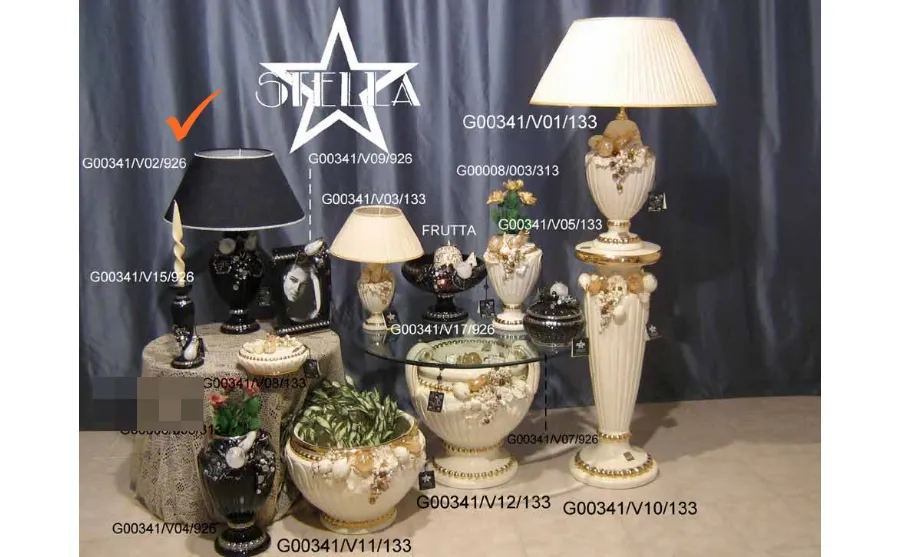 obrazek 1 Dekoracyjna czarna lampa ceramiczna zdobiona owocami