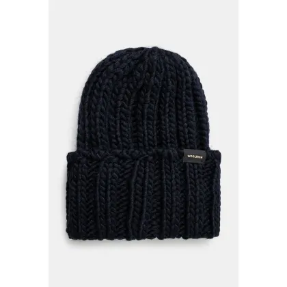 Zdjęcie Woolrich czapka wełniana Chunky Beanie kolor granatowy z grubej dzianiny wełniana CFWWAC0196FRUF0766