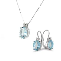 Zdjęcie Włoski naszyjnik i kolczyki z owalnym akwamarynem i diamentami