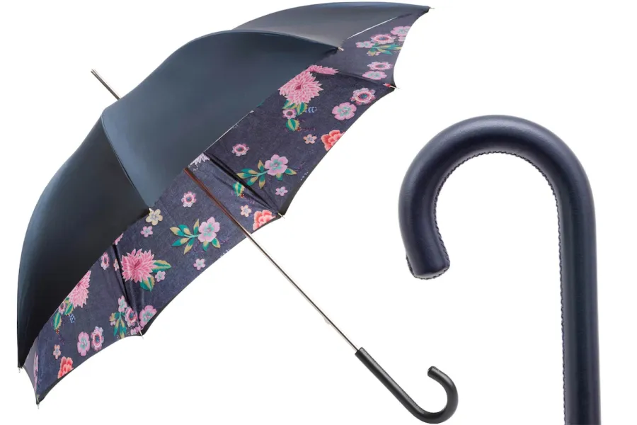 obrazek 1 Stylowy parasol damski w kolorze granatowym zdobiony motywem kwiatów - Pasotti