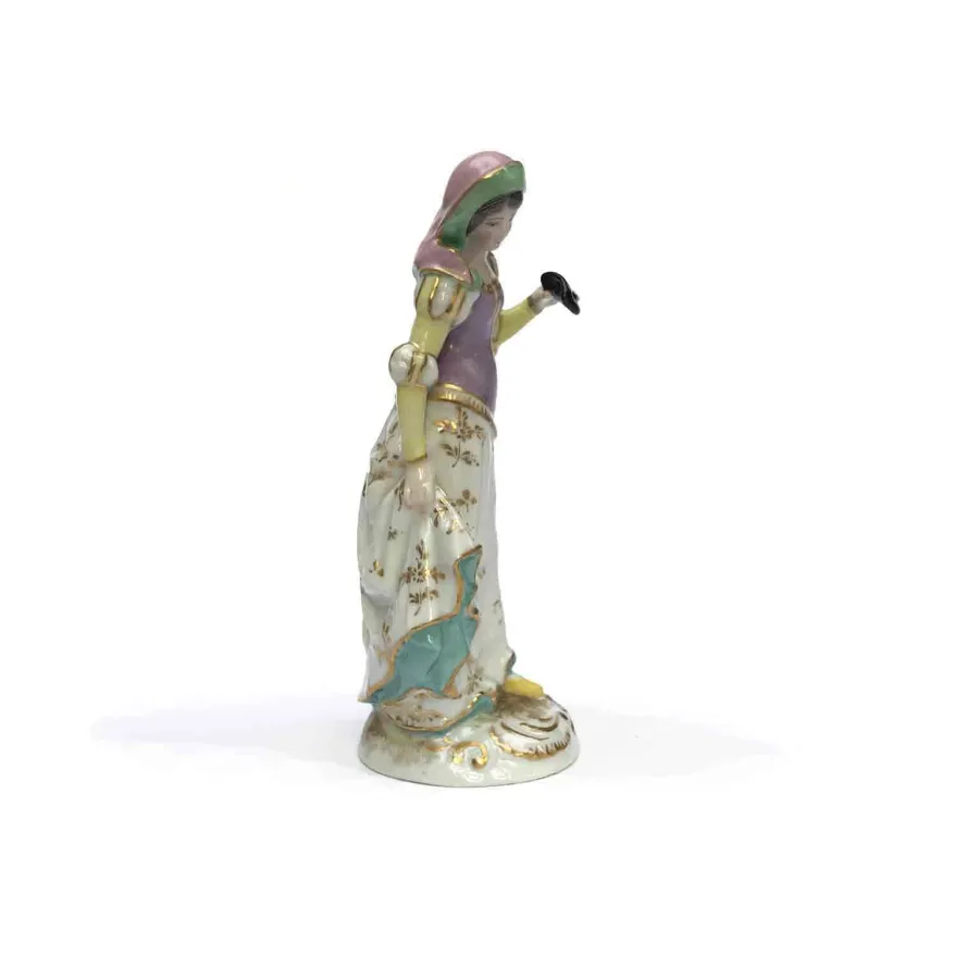obrazek 2 Figurka ze starej porcelany paryskiej przedstawiająca kobietę stojącą na okrągłej podstawie