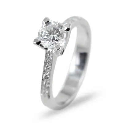 Zdjęcie Włoski pierścionek Solitaire z brylantem 0,65 ct i brylantami na trzpieniu