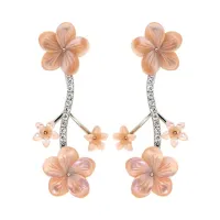 Picture Rhodium-plated silver earrings, white zircons, pink mother of pearl