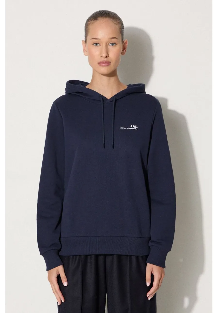 obrazek 1 A.P.C. bluza bawełniana Hoodie Item F damska kolor granatowy z kapturem gładka COEAS.F27674-PECHE