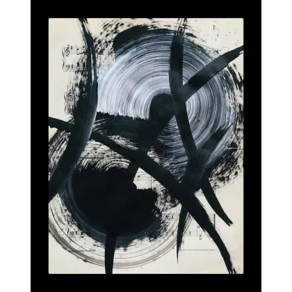 Zdjęcie Black no 25. Akryl na starych, archiwalnych nutach, 34 x 27 cm