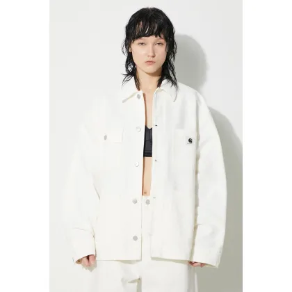 Zdjęcie Carhartt WIP kurtka jeansowa OG Michigan Coat damska kolor beżowy przejściowa oversize I031570.0DJ02