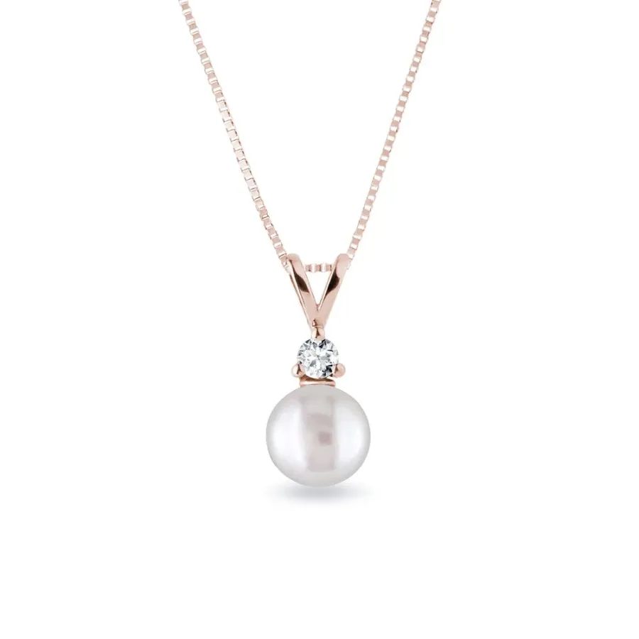 obrazek 1 Wisiorek z różowego złota z perłą słodkowodną i diamentem KLENOTA