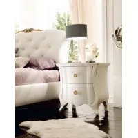 Picture Italian solid wood bedside table with 2 drawers, white patinated with floral decorations - Avenanti