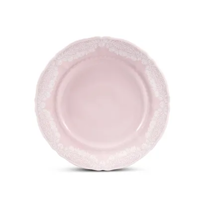 Zdjęcie Piękny porcelanowy talerz deserowy w kolorze różowym z delikatnym zdobieniem – Leander