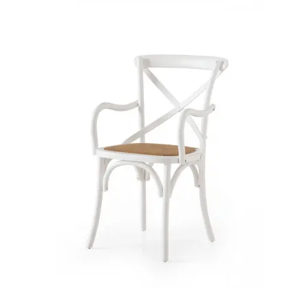 Zdjęcie Wyjątkowy fotel z lakierowanego na biało wiązu, z naturalnym siedziskiem rattanowym - Zanini