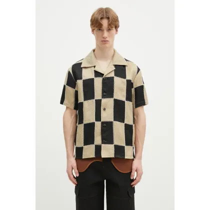 Zdjęcie Andersson Bell koszula Patchwork Open Collar męska kolor beżowy regular atb1233m