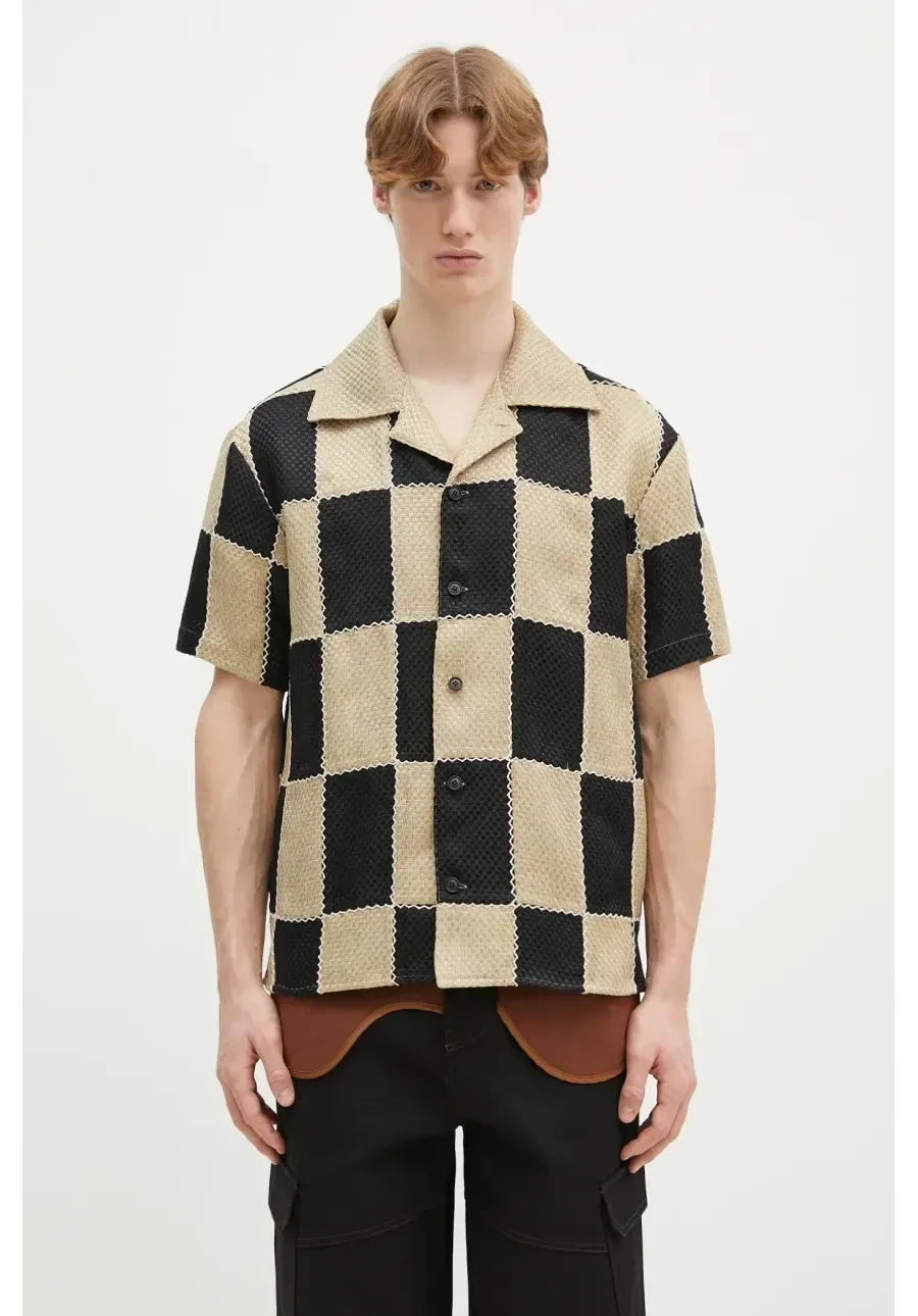 obrazek 1 Andersson Bell koszula Patchwork Open Collar męska kolor beżowy regular atb1233m