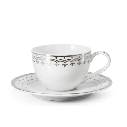 Zdjęcie Elegancka filiżanka ze spodkiem z porcelany z platynowym zdobieniem z kolekcji HyggeLine – wariant 1 – Leander