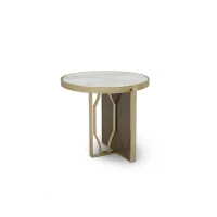 Picture Italian classic small table with metal frame, marble top - Calaccata gold and bird's eye maple clay panel - Bianchini