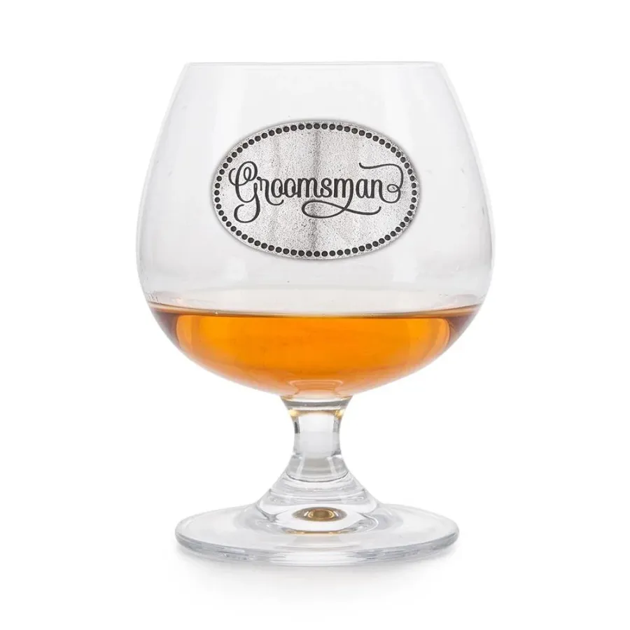 obrazek 1 Ekskluzywny prezent ślubny – kieliszek do brandy z cynowym emblematem „drużba”