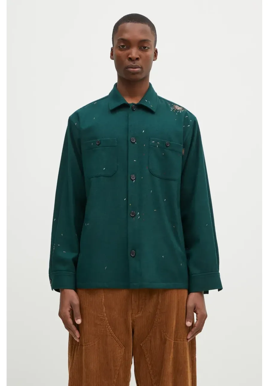 obrazek 1 Undercover koszula wełniana Shirt kolor zielony relaxed z kołnierzykiem klasycznym UC2D4405.1