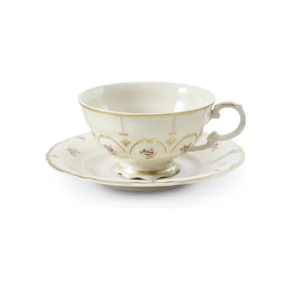 Zdjęcie Stylowa filiżanka do herbaty ze spodkiem z porcelany z klasycznej kolekcji Bohemian rose ivory – Leander