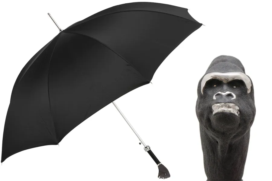 obrazek 1 Stylowy czarny parasol męski z rączką w kształcie głowy goryla - Pasotti