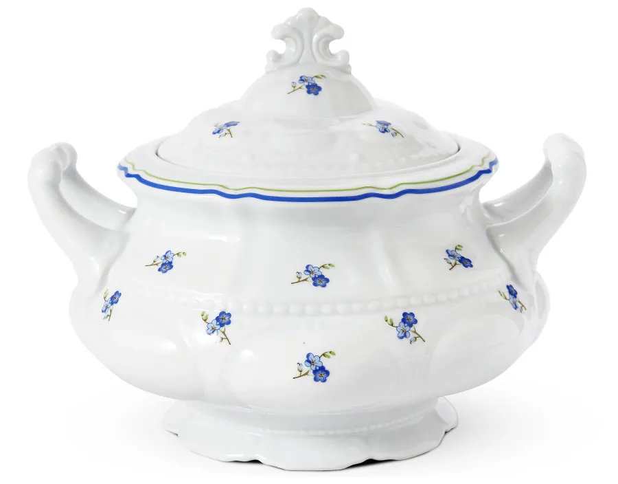 obrazek 2 Elegancka 25-częściowa zastawa obiadowa z porcelany zdobiona motywem kwiatów niezapominajek – Leander