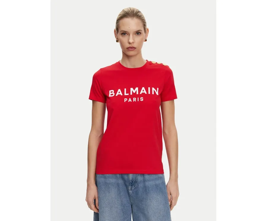 obrazek 1 Balmain T-Shirt BF1EF005BB02 Czerwony Regular Fit