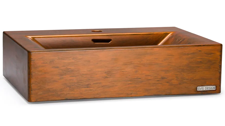 obrazek 2 Wyjątkowa umywalka 60 cm PYXIS BASIC z przelewem, z otworem na baterię – AGED METAL, miedziany i czarny, lakier matowy