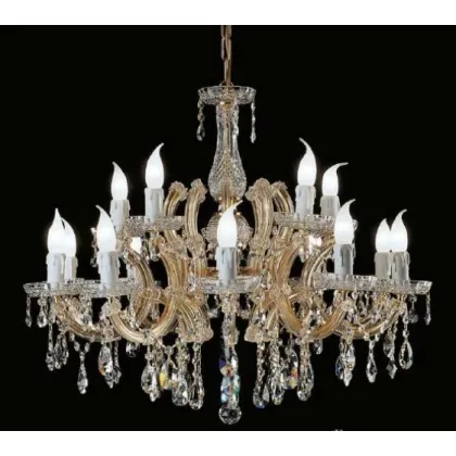 Zdjęcie Żyrandol z pozłacaną metalową ramą pokrytą szklanymi ramionami i przezroczystymi kryształowymi zawieszkami - Il Paralume Marina