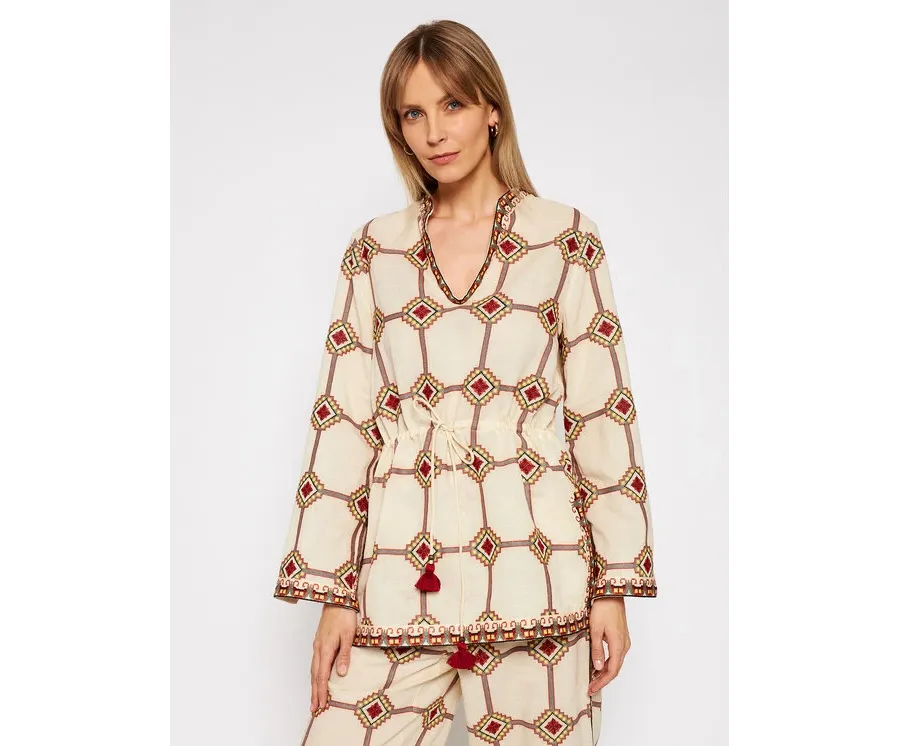 obrazek 1 Tory Burch Tunika Embroidered 76789 Beżowy Regular Fit