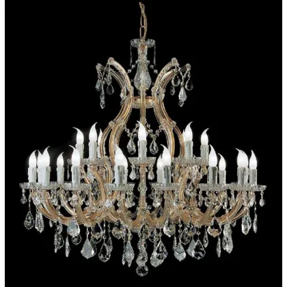 Zdjęcie Luksusowy żyrandol z pozłacaną metalową ramą pokrytą szklanymi ramionami i przezroczystymi kryształowymi zawieszkami - Il Paralume Marina