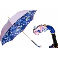 Picture Luxurious purple-blue women's umbrella decorated with a sea pattern with a handle with a starfish – Pasotti