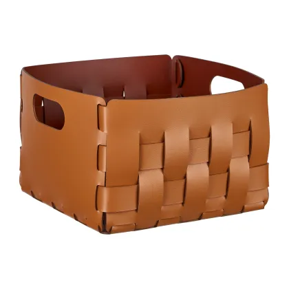 Zdjęcie Stylowy skórzany kosz Bottega 25x25xH20 cm w kolorze koniakowym