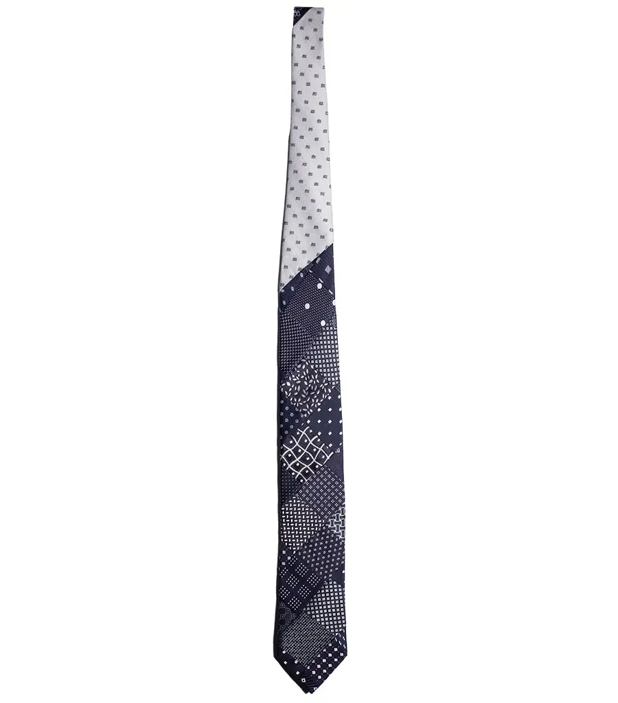 obrazek 2 Cudowny, elegancki krawat patchworkowy w odcieniach bieli i niebieskiego