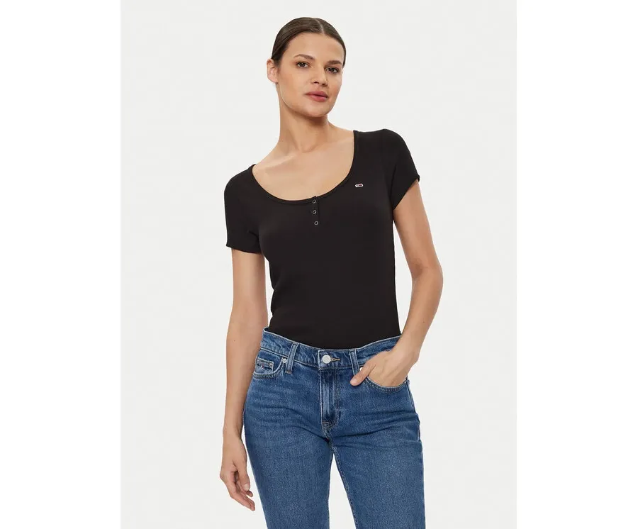 obrazek 1 Tommy Jeans T-Shirt Henley DW0DW18669 Czarny Slim Fit